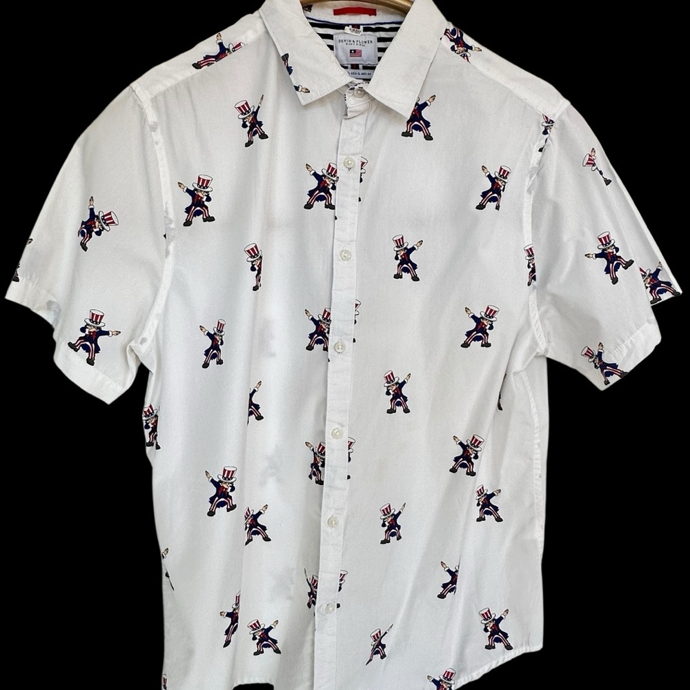 Men's White Patriotic Print Casual Shirt